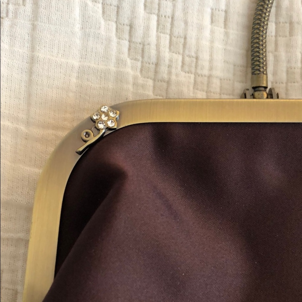 Vintage Satin Handbag with rhinestone flowers - Picture 3 of 5